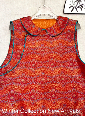 米米26年早春高级翻领宋锦提花中式马甲（含70真丝）ys-3313