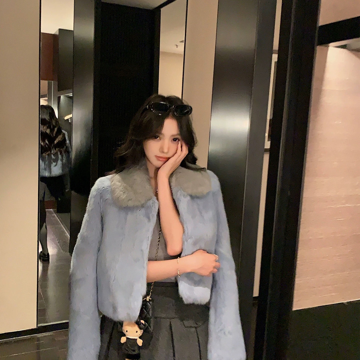 米米冬上新奢华优雅绝美气质丝毛短外套xx7650