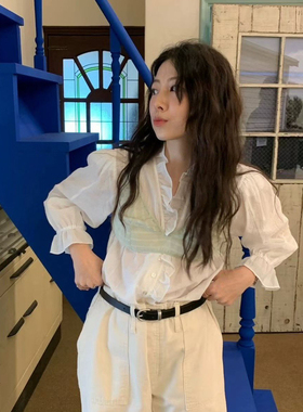 米米店26年春款设计感褶皱拼接荷叶边宽松版型衬衫h25454