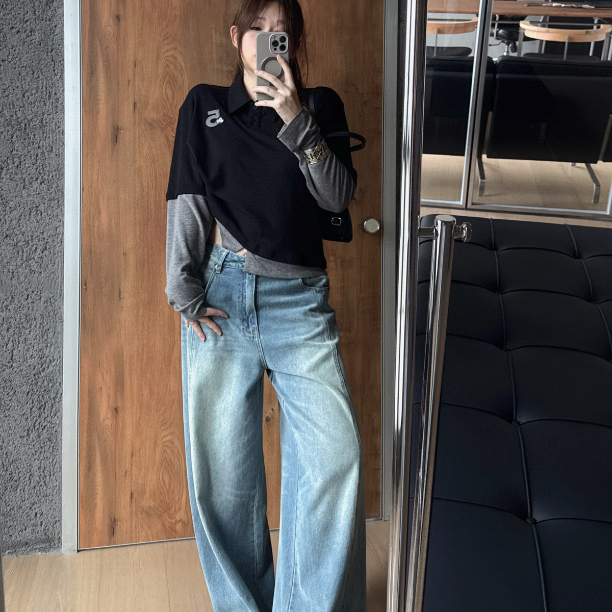 米米设计红辣妹拼色5号数字贴布绣假两件拼接百搭上衣POLO衫V982,女装/女士精品,POLO衫,淘宝优惠券,粉丝福利购,淘宝优惠卷