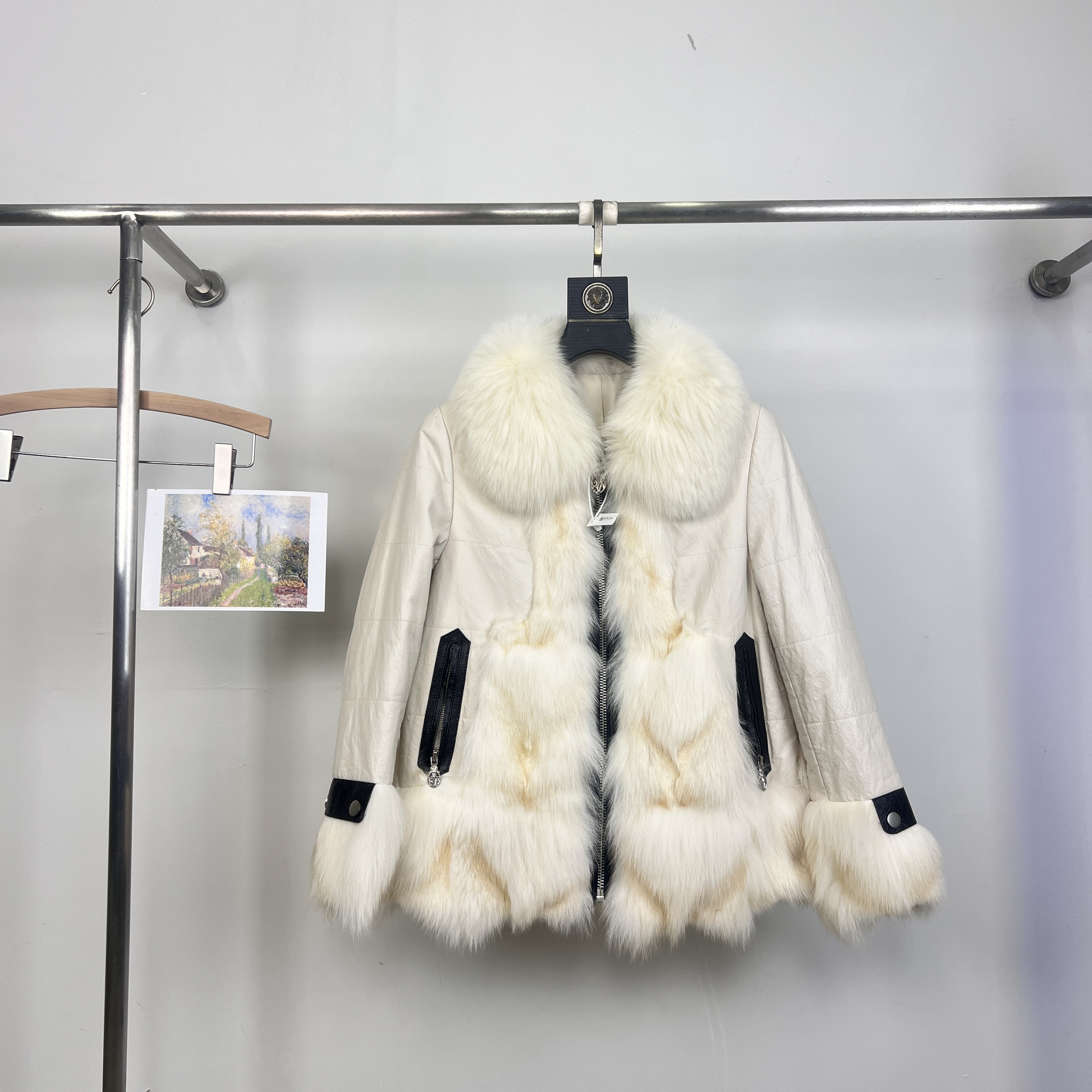 米米设计暖皮毛一体大衣皮草(配毛领)(含100狐狸毛)FM120