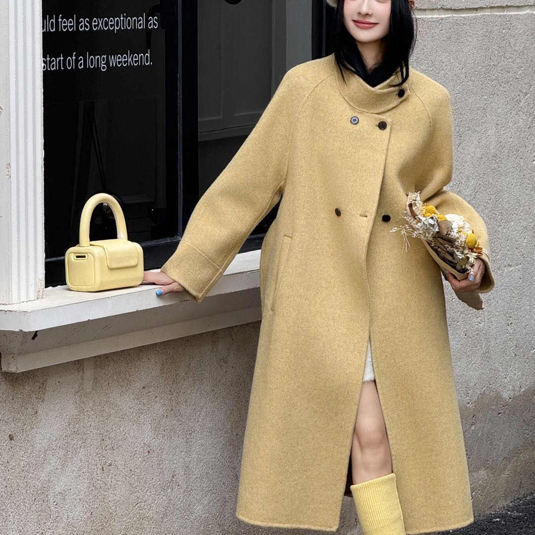 米米韩系立领单排扣系带显瘦羊毛外套配腰带)含66.1羊毛)A5308