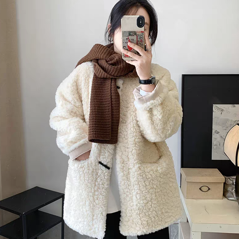 米米设计仿羊羔绒休闲环保皮毛一体加厚短外套L-HZSSPC1488