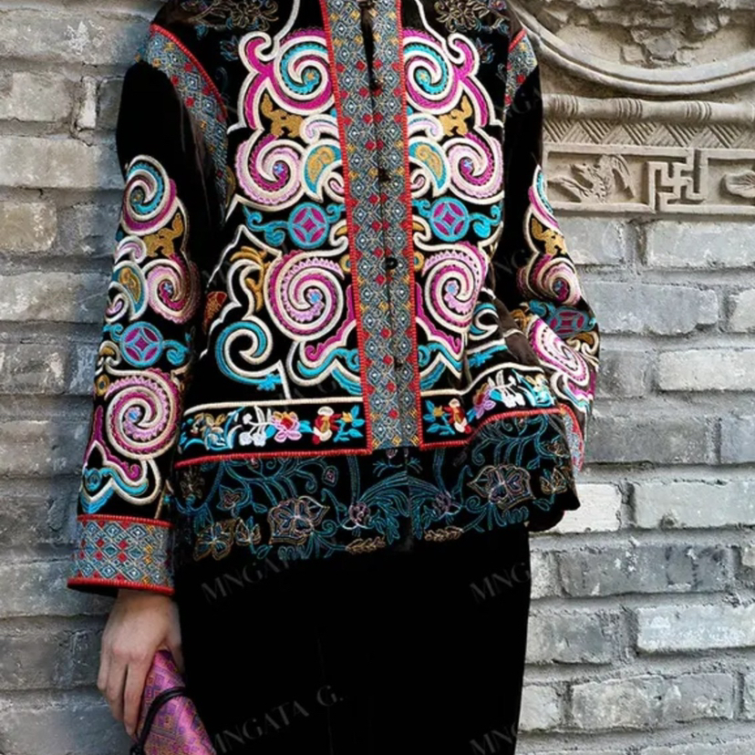 米米冬上新新中式刺绣盘扣气质短外套(不含配件)XMS7266