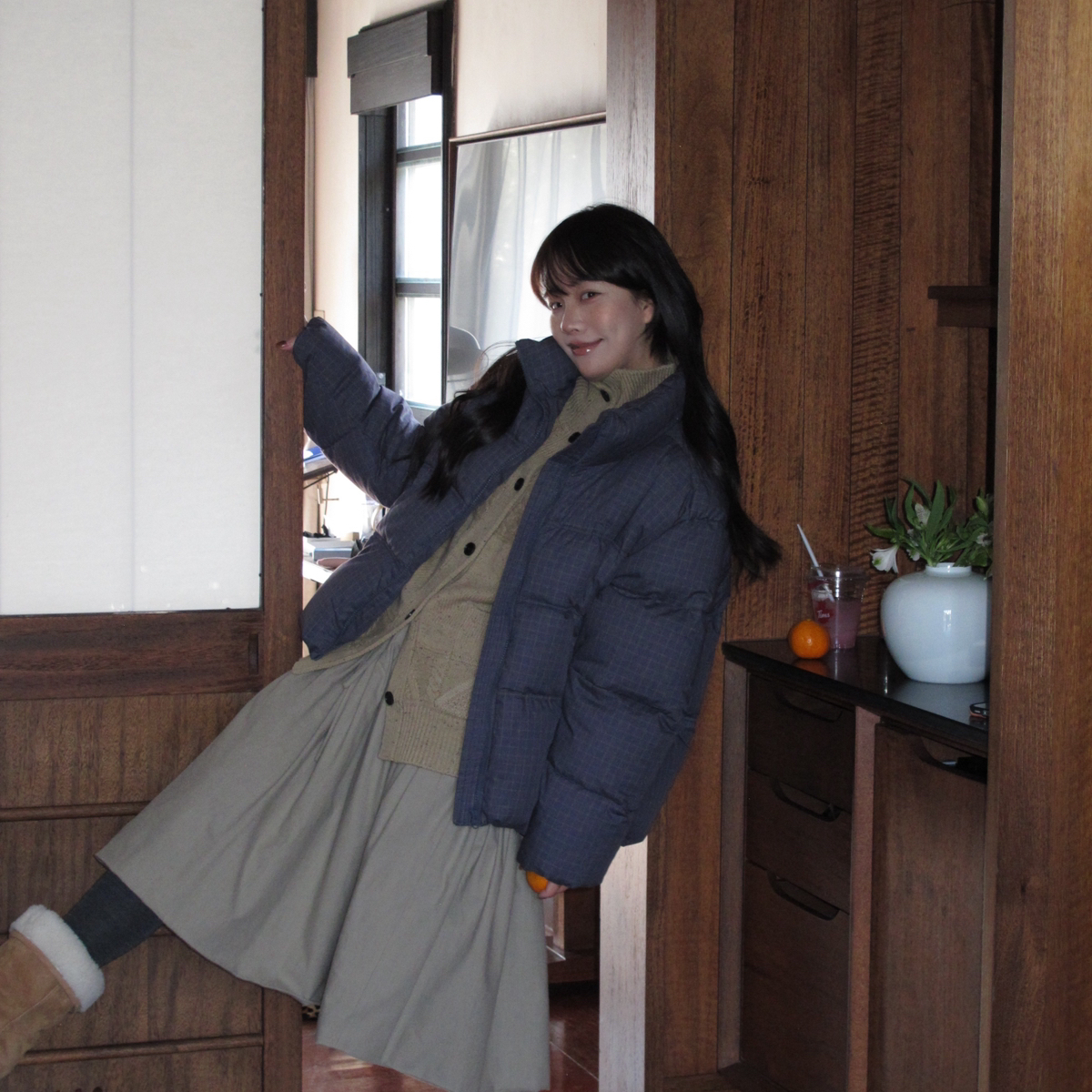 FEEL BLESSE米米冬上新小众设计师品牌格纹立领新国标羽绒THW5380