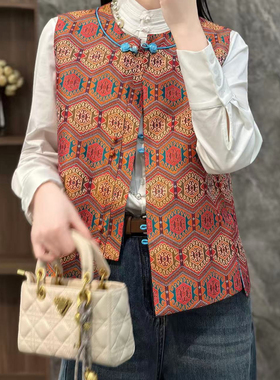 米米设计26年早春极简大牌老钱新中式人丝宋锦马甲YS3-t216