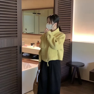 米米设计上新休闲百搭立领单排扣宽松羊毛外套（含100澳毛）5505