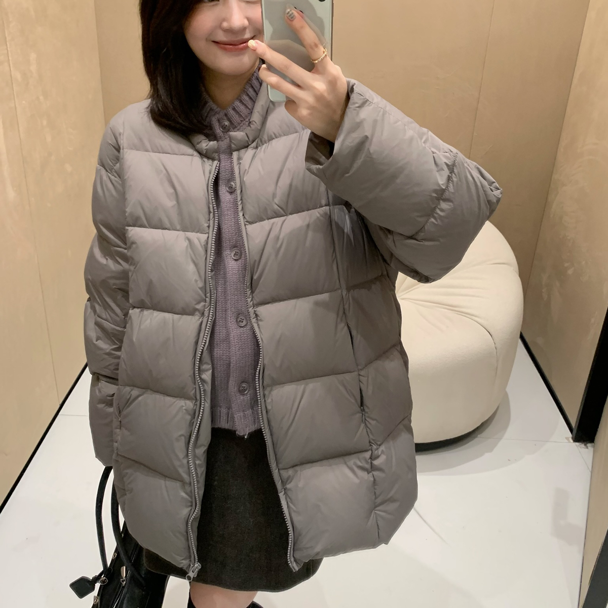 米米上新即爆气质韩女中长款羽绒服羽绒服(含90白鸭绒)Y258040