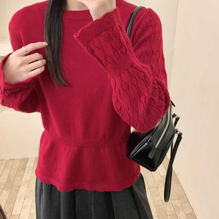 M60 含100羊毛 5665 100羊毛收腰挑孔保暖毛衣 米米小众设计时尚