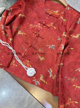 米米设计极简大牌老钱新中式人丝香云纱骏马提花短外套YS3-t270