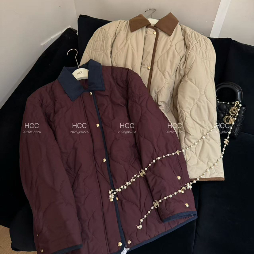 米米冬上新纯色拼色翻领单排扣保暖棉服外套101-431