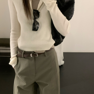 米米店26年早春拼色设计假两件半拉链针织衫26009