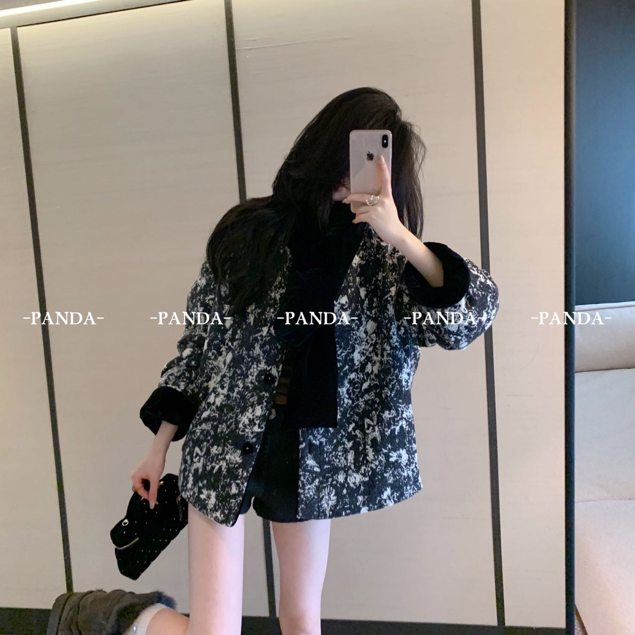 米米店花圆领排扣围巾款羽绒服羽绒服(配围巾)(含95白鸭绒)77032