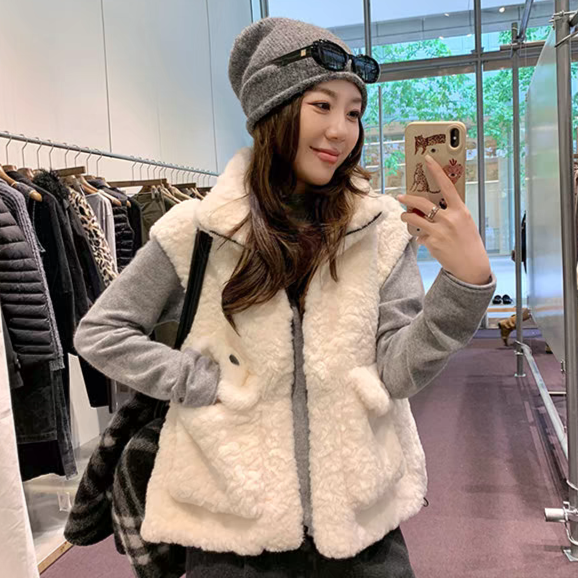 米米设计环保皮毛一体皮草叠穿背心马甲短外套L-HZSSPC1299