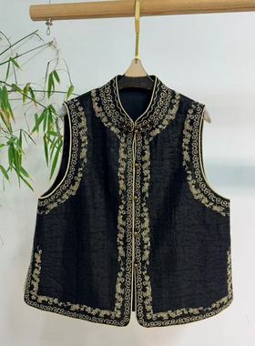 米米设计老钱新中式桑蚕丝香云纱龟纹重工定位刺绣马甲YS2-t576