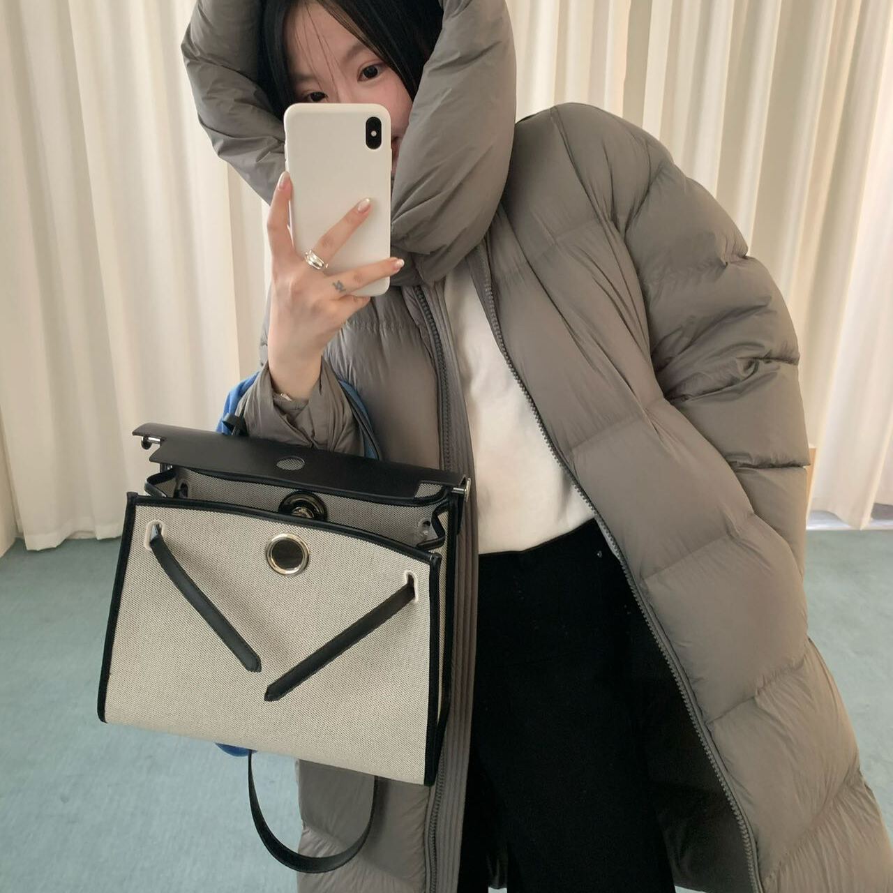 米米-韩版羽绒服女长款过膝三星可脱卸帽保暖羽绒服外套ace62009