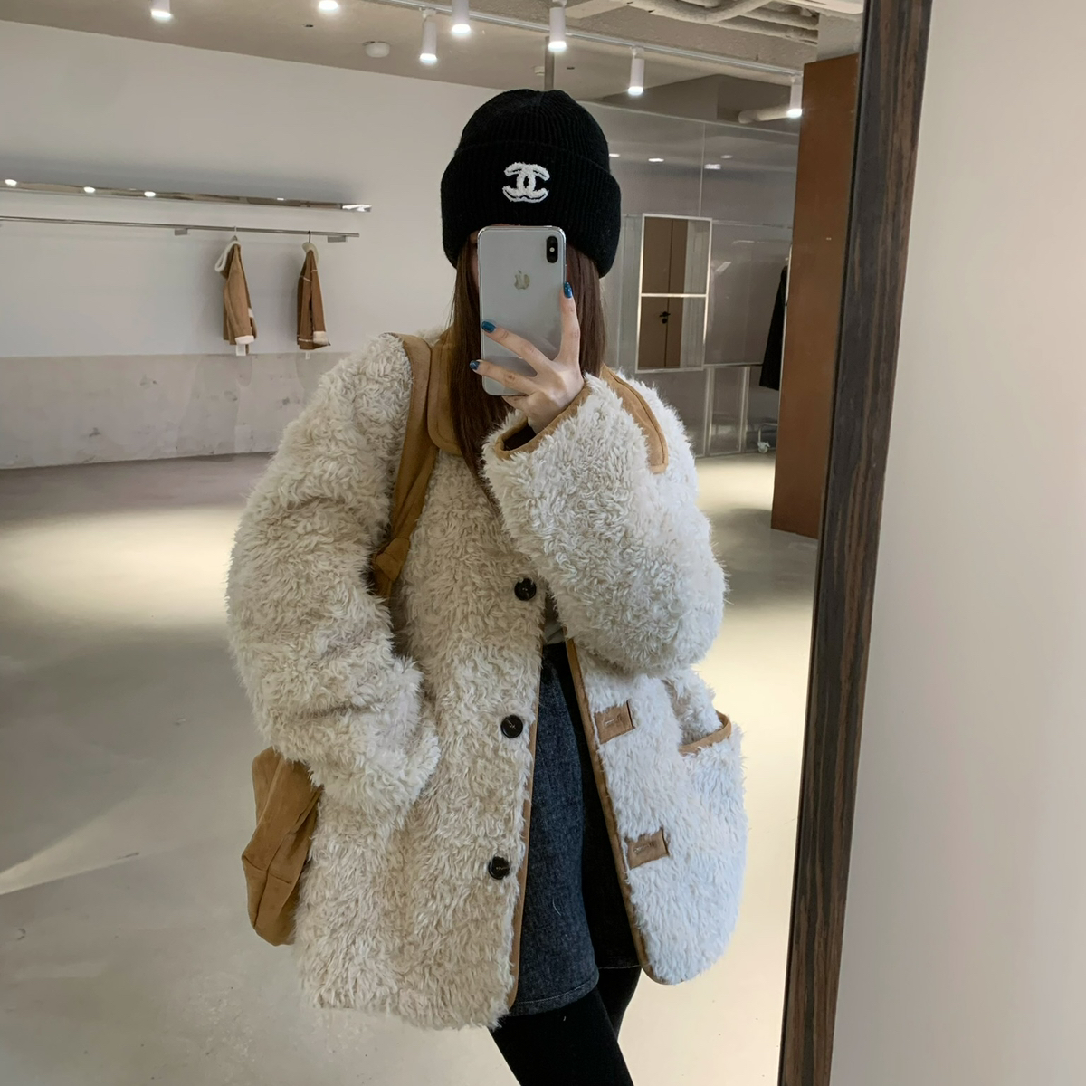 米米店款上新韩系两面穿档口爆款皮毛一体短外套(配包包)p258053