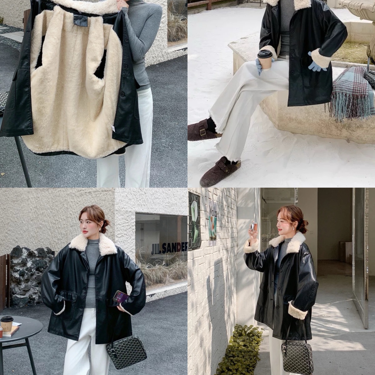 米米冬上新韩版高级感加绒毛领单排扣外套皮衣35118