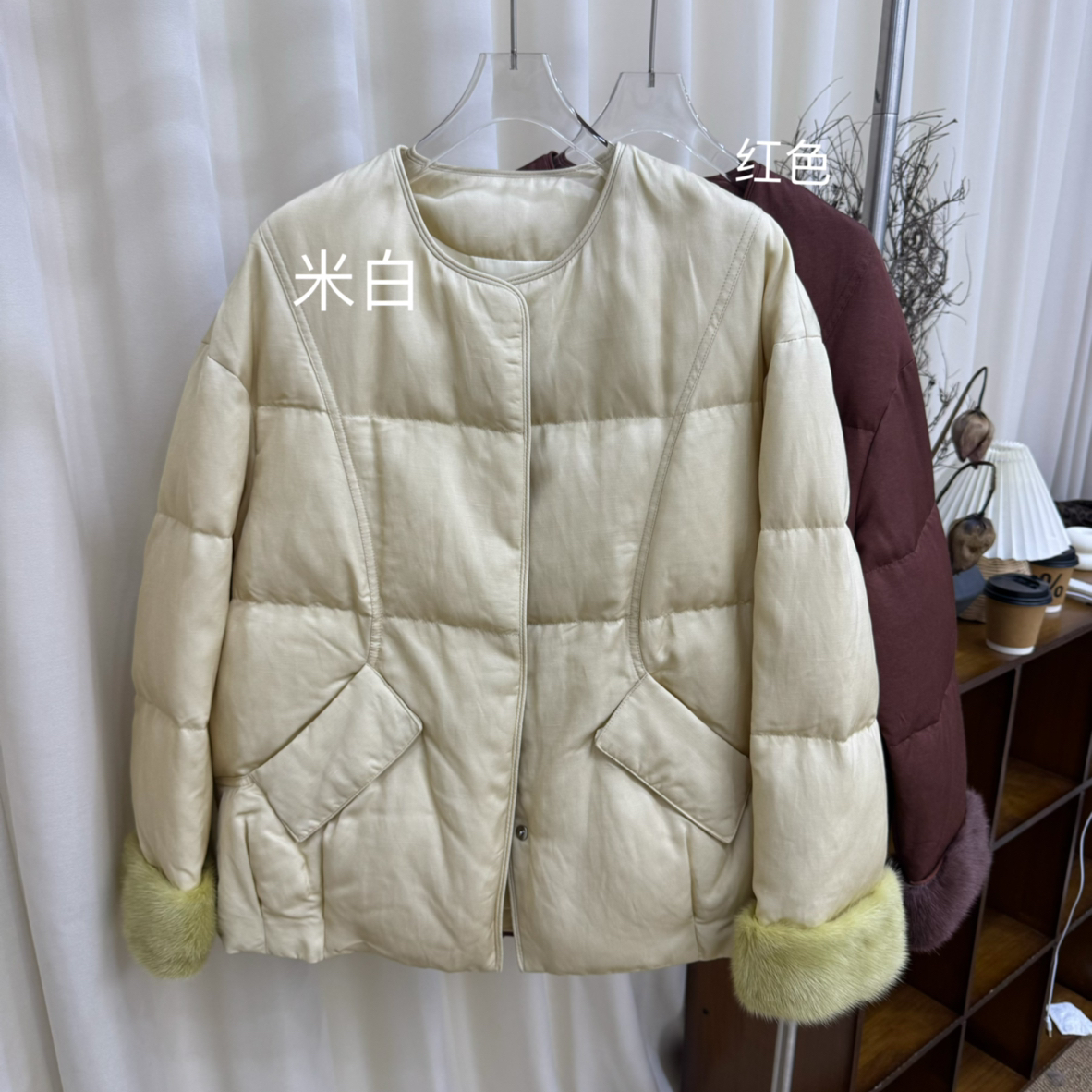 米米女短款拼接水貂毛加鹅绒外套羽绒服含85鹅绒WW-SQ0144555