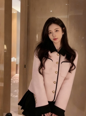 米米小香风短款金属扣羊毛外套（含100羊毛）L-CGKC7703