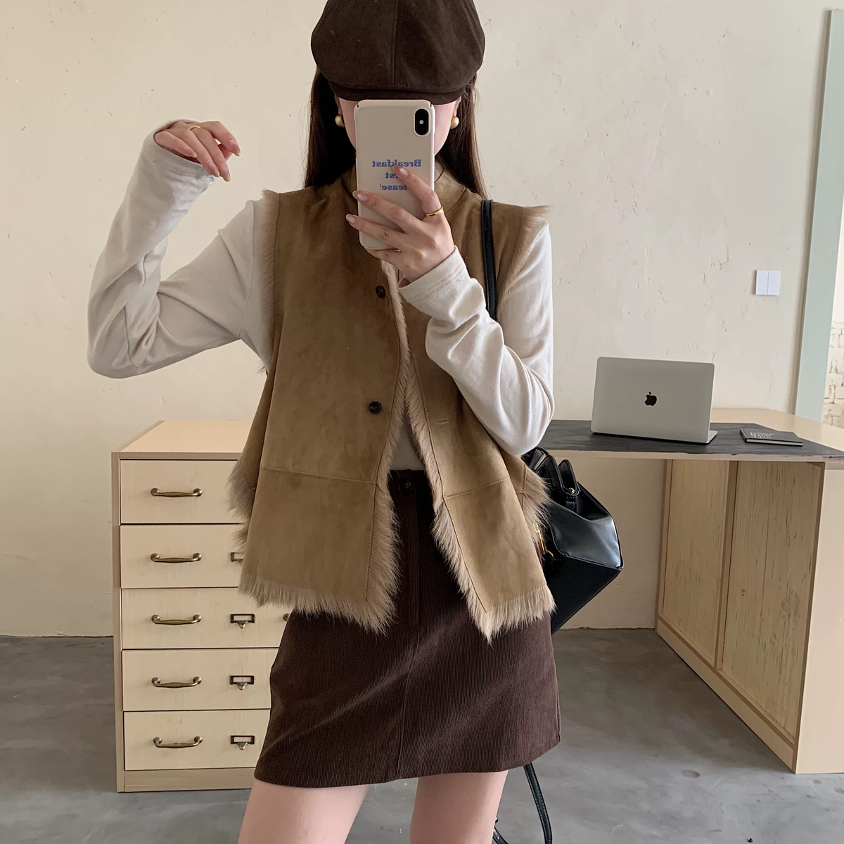 米米暖兔毛两面穿皮毛一体马甲（含100兔毛）(超暖和超轻薄)K6891