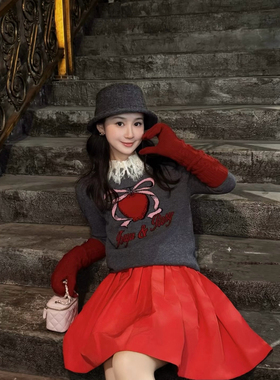 米米联名款一颗幸运果提花软糯羊毛长袖针织衫(含100羊毛)15229