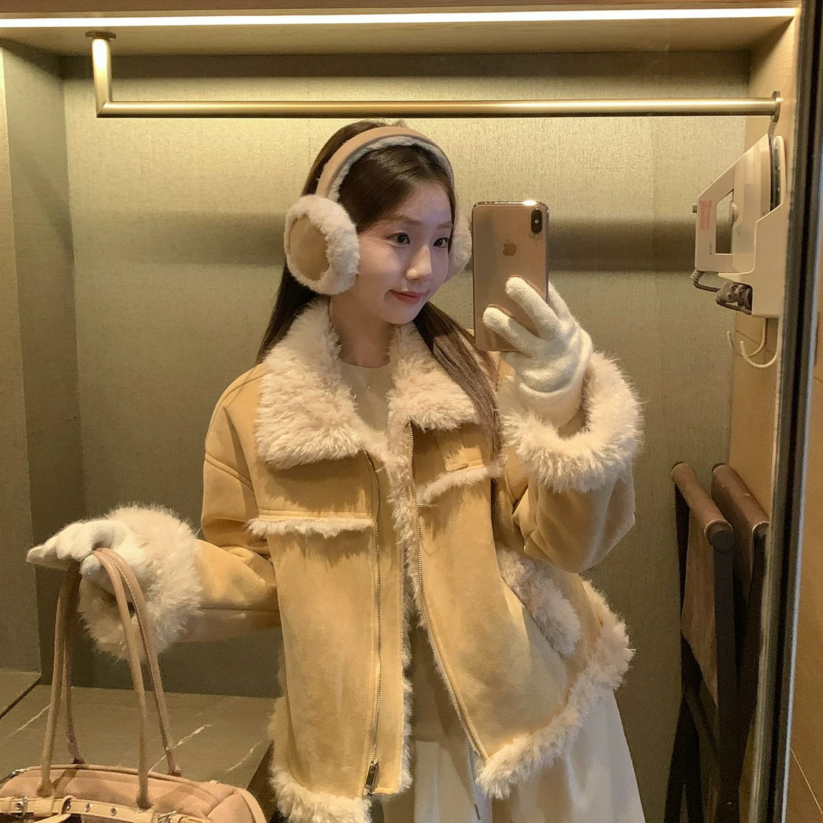 米米设计看仿皮毛一体羊羔毛冬季宽松加厚保暖短外套MJ361199