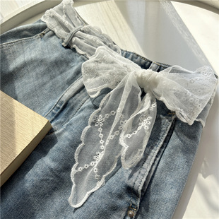新款甜美蕾丝腰带女配裙子牛仔裤裤带白色丝带腰绳细长条丝巾发带