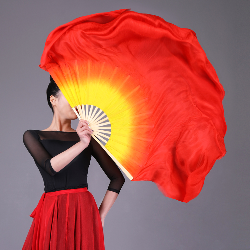 扇子舞蹈扇真丝跳舞扇黄红火焰扇儿童开幕式胶州秧歌扇广场舞扇子