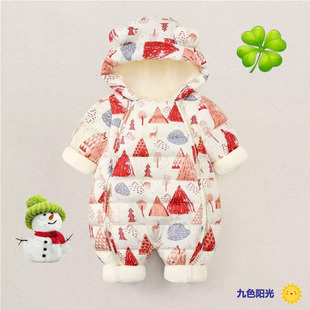 新生婴儿连体衣夹棉宝宝衣服纯棉秋冬季棉服哈衣爬服加绒加厚外套