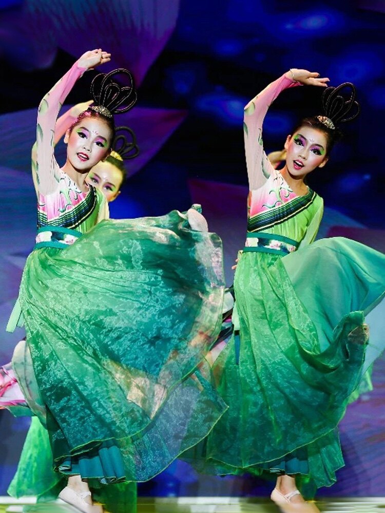 儿童云川之舞流水浮莲少儿舞蹈表演服出水浮莲荷花古典舞演出服装