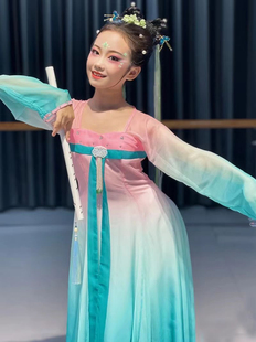 儿童演出服玉灵儿扇子舞蹈服装 女童飘逸中国风汉唐小兰花奖古典舞