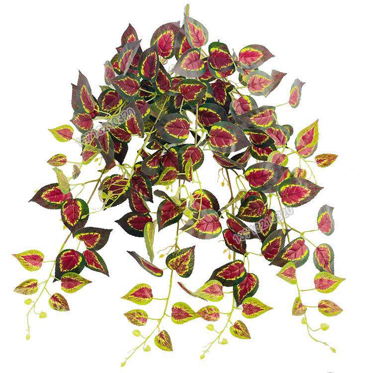 仿真壁挂藤条红紫苏假花植物绿植客厅墙壁装饰假叶子塑料花盆景