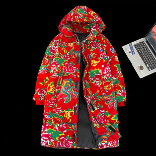 长款棉衣外套男东北大花棉袄中国风汉服男款秋冬季羽绒棉服大衣