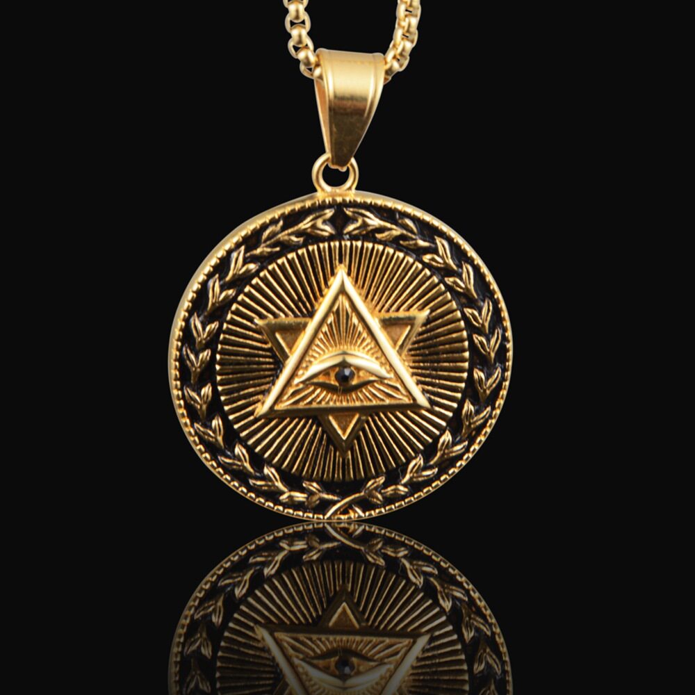 光明会全视之眼戒指项链共济会徽章钛钢六芒星上帝之眼吊坠个性男