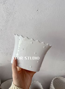 【YFOR】白色点点皇冠花边蝴蝶兰多肉种球出口外贸水培陶瓷花盆