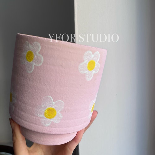 【YFOR】出口外贸复古陶瓷有孔秋海棠蝴蝶兰粉色小花花盆