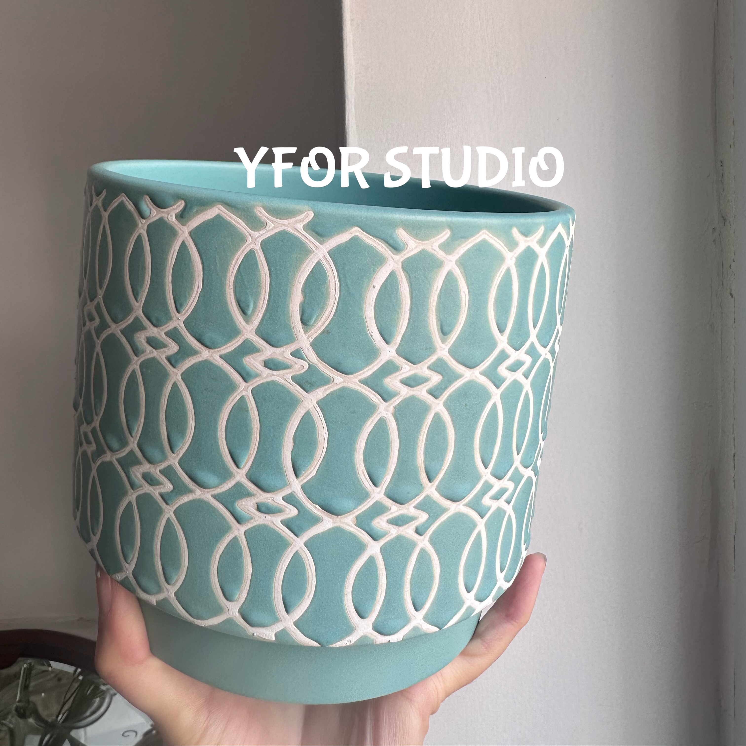 复古陶瓷有孔蓝色秋海棠蝴蝶兰花盆