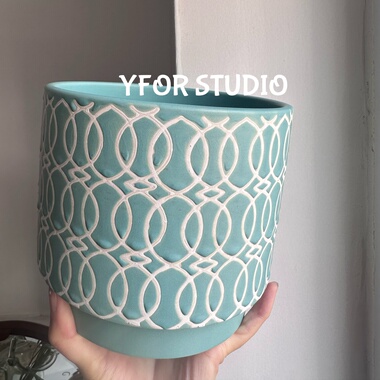 复古陶瓷有孔蓝色秋海棠蝴蝶兰花盆