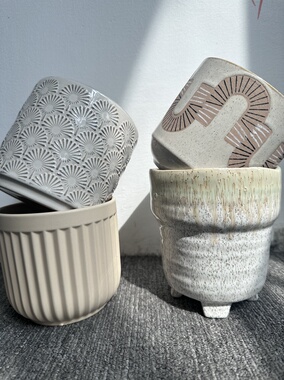 YFOR STUDIO 出口外贸复古蝴蝶兰陶瓷无孔小白色孤品花盆