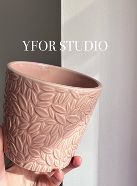 【YFOR】出口外贸粉色浮雕复古风居家蝴蝶兰绿热植陶瓷仙女花盆