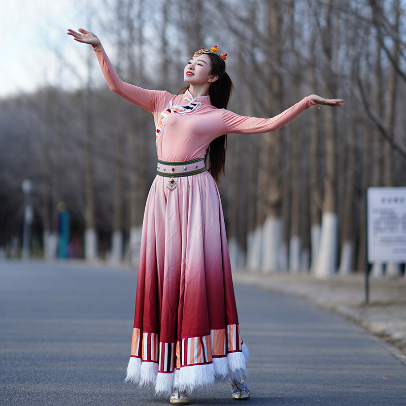 静静老师同款藏族舞蹈服女艺考广场舞半身裙长裙舞台广场舞演出服