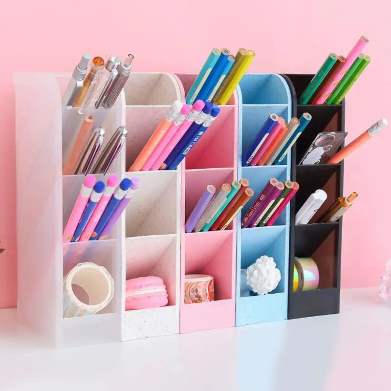 创意斜插式磨砂多功能桌面四格文具物品收纳盒 清新透明办公笔筒