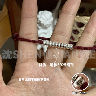 S925纯银盘缠红绳手链本命年闺蜜生日礼物送妈妈编织手绳不掉色女
