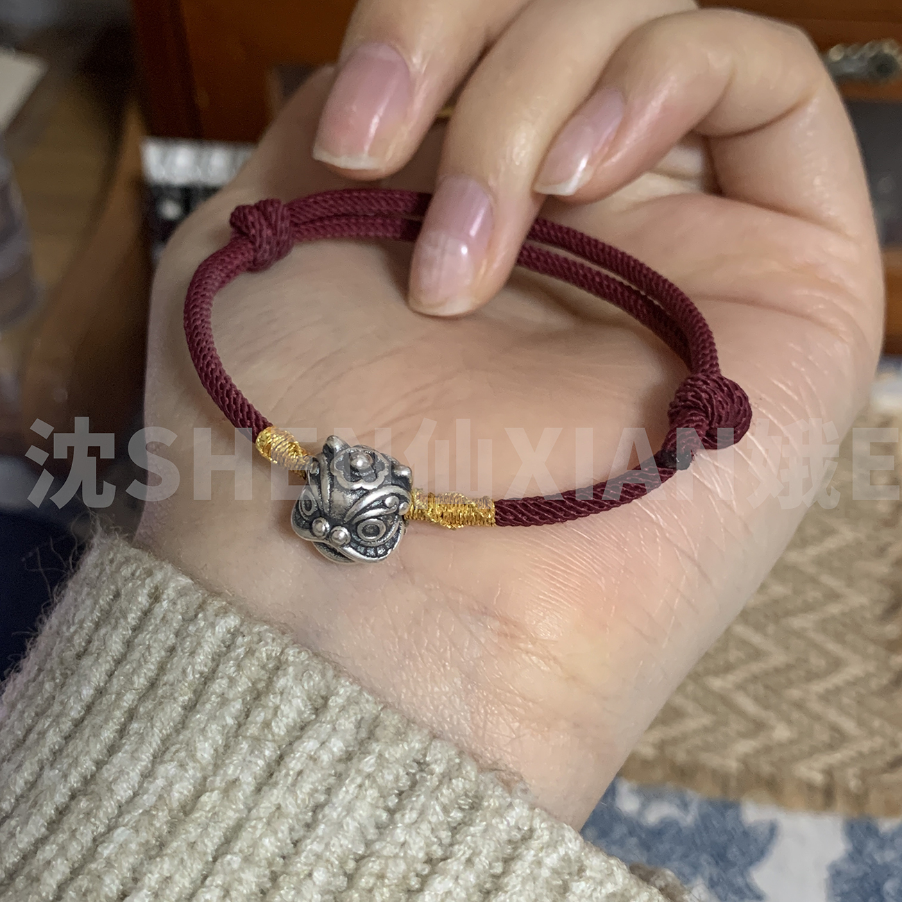 足银999醒狮红绳手链新中式礼物