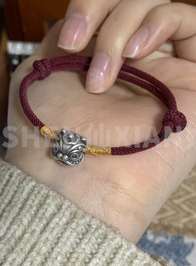 足银999醒狮红绳手链新中式礼物