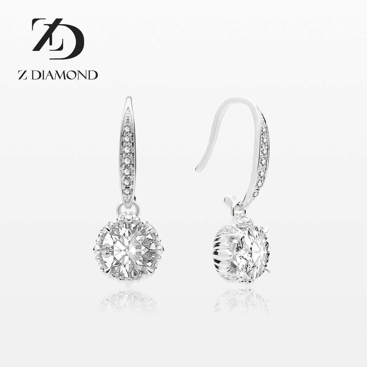 【培育】z diamond卓缔梦 18k金白钻石耳饰 海洋贝爱耳坠50分70分