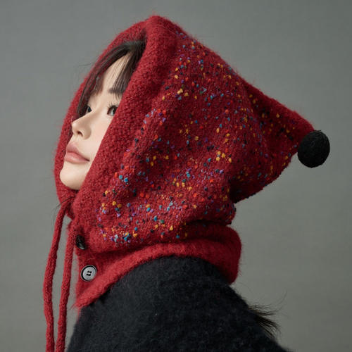 巴拉克秋冬季红色针织子女法无檐