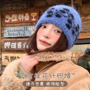 针织帽大头围帽子女士冬季冷帽加厚保暖防寒毛绒护耳帽提花毛线帽