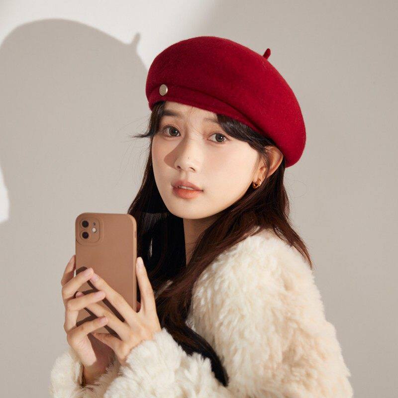 冬天毛呢贝雷帽女生韩